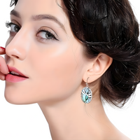 Creative Retro Geometric Oval Dragonfly Stainless Steel Dangle Earrings B82