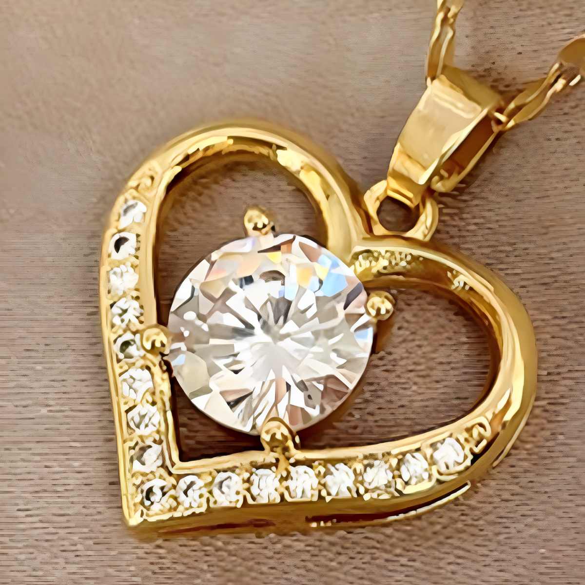 Stainless Steel Chain Heart Pendant Necklace for Women –Copper Heart Zircon 1146
