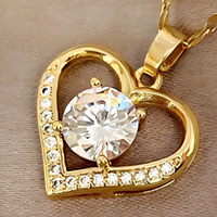 Stainless Steel Chain Heart Pendant Necklace for Women –Copper Heart Zircon 1146