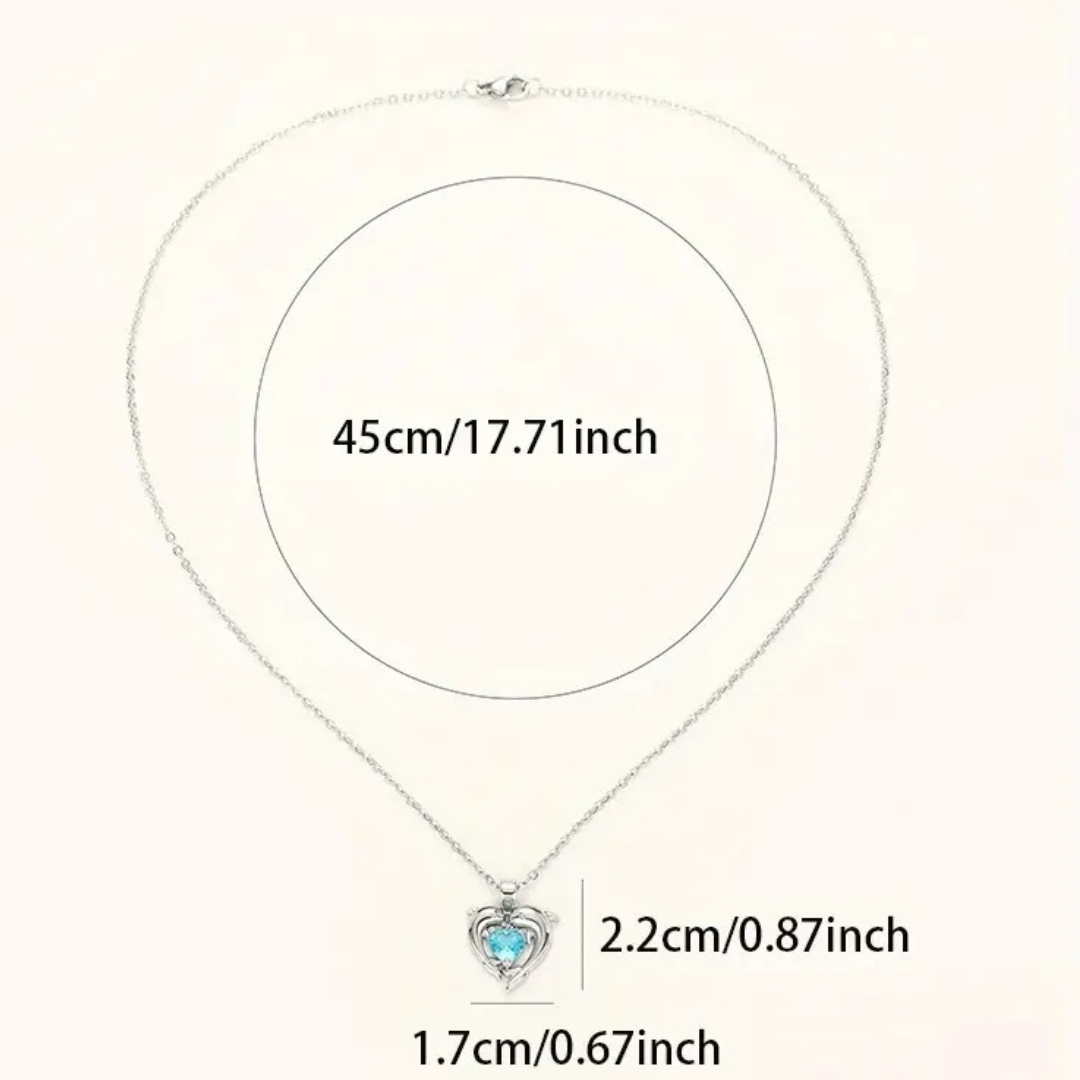 Dolphin Blue Heart CZ Necklace Women Chic Wedding Clavicle Chain Neclace 16