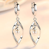 925 Silver-Plated Twisted Hoop Pearl Earrings – Modern Drop Design for Women 929