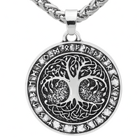 Nordic Vintage Tree of Life Rune Necklace Antique Bronze Silver Tone Unisex B66