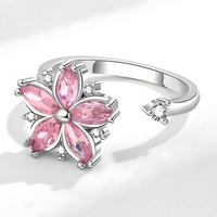 925 Sterling Silver Pink Zircon Rotatable Flower Adjustable Ring Spinning 365