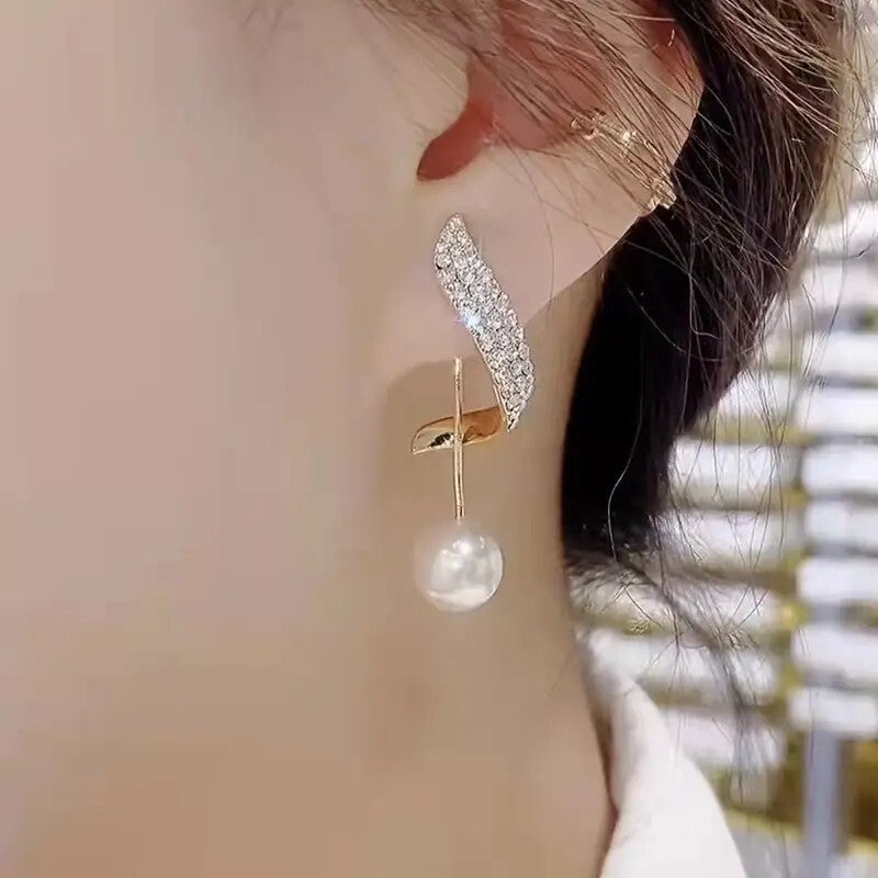 Classic Elegant Imitation Pearl Dangle Earrings Women Crystal Long Tassel 85 UK