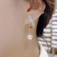 Classic Elegant Imitation Pearl Dangle Earrings Women Crystal Long Tassel 85 UK