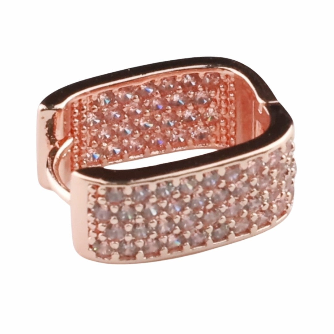 Rose Gold Plated Pavé Hoop Earrings 18mm x 8mm Micro Inlay Round Brilliant 1367
