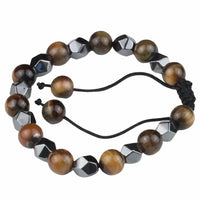 Brown 8mm Tiger Eye Beaded Bracelet Adjustable Macrame Bracelet Unisex 1353