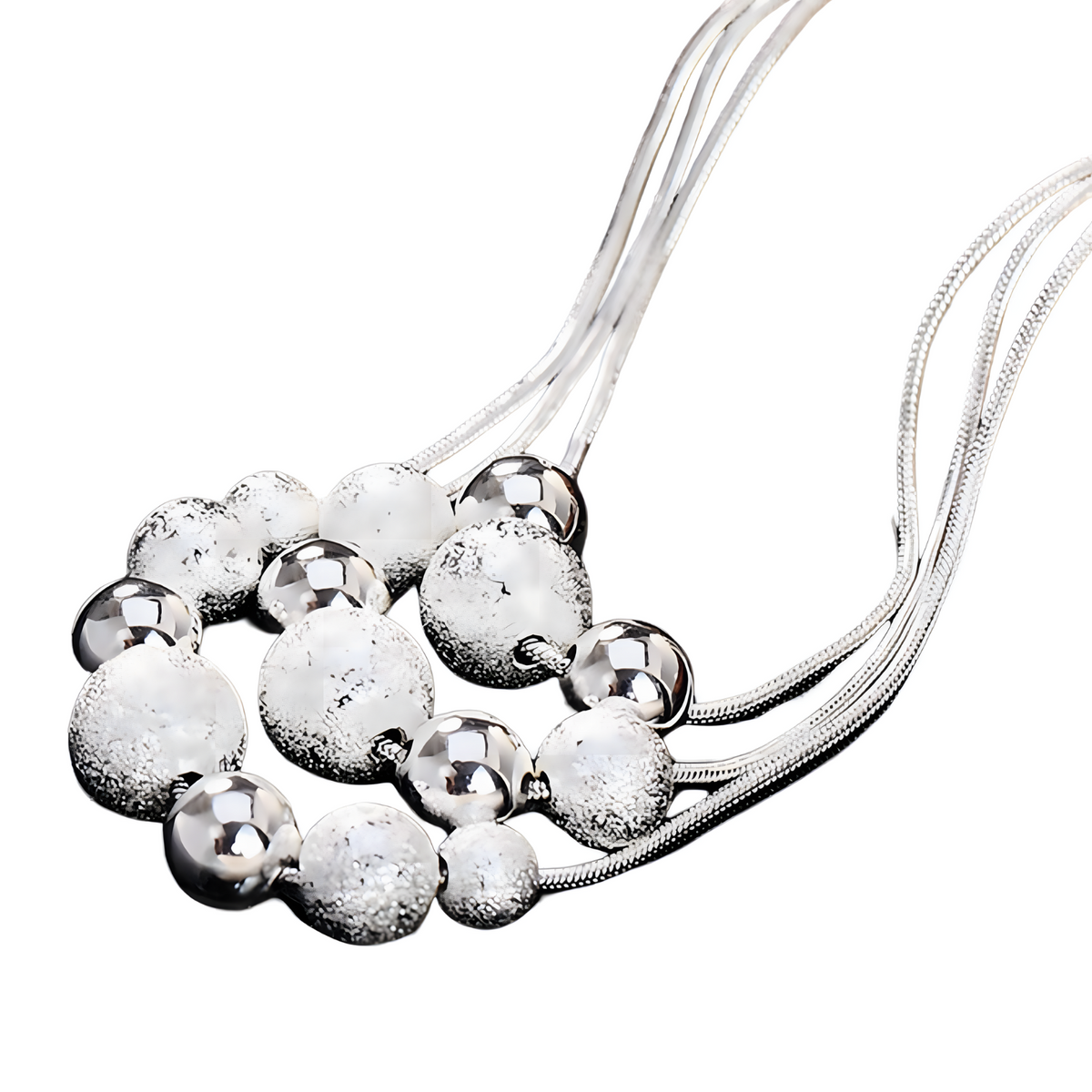 Frosted Bead 925 Sterling Necklace Women – Silver-Tone Snake Chain Jewelry 679