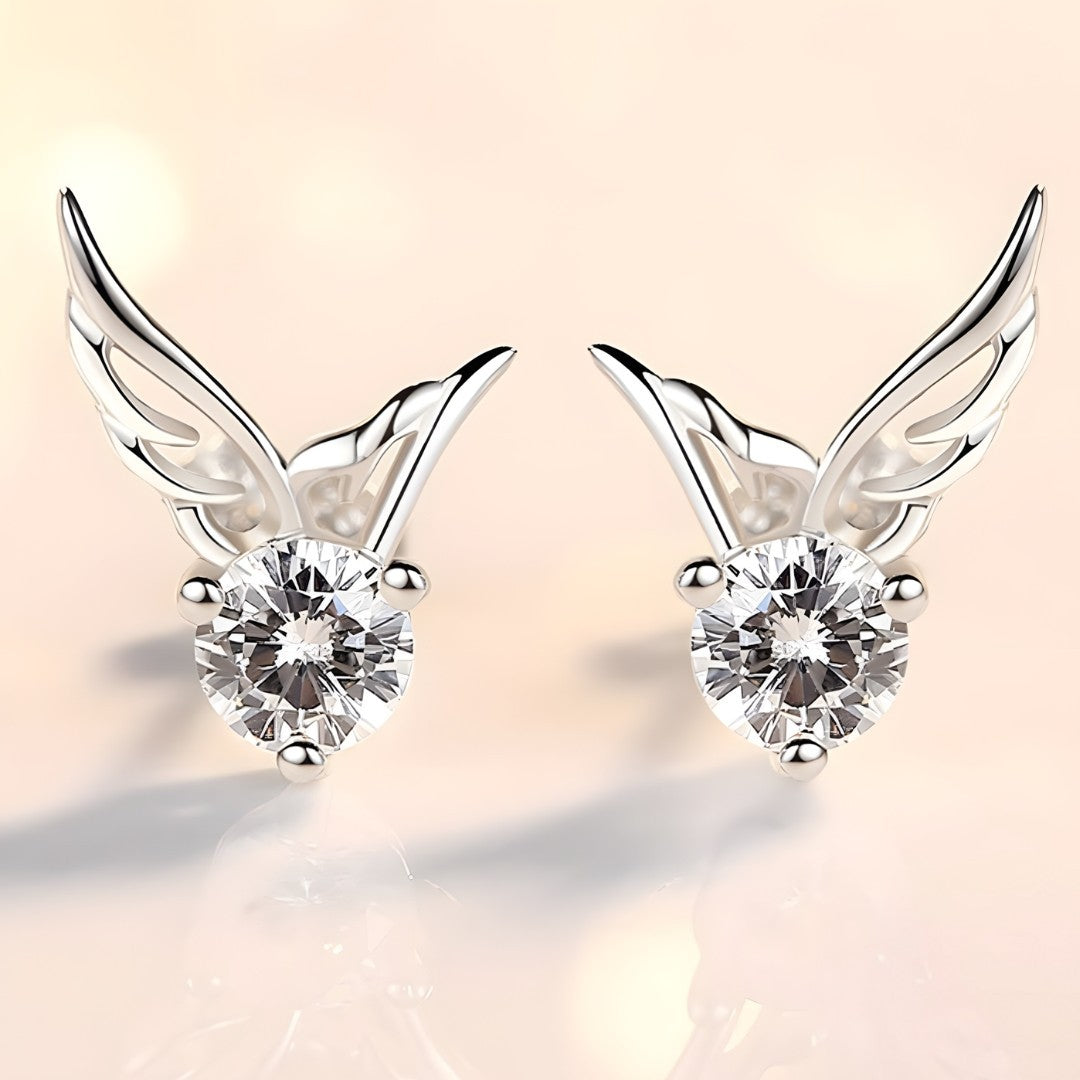 Angel Wing Stud Earrings for Women – 925 Silver-Plated Alloy Sparkling Cubic 960