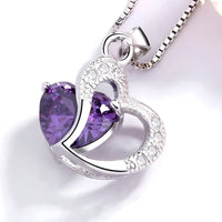925 Sterling Silver Heart Necklace with Purple AAA Cubic Zirconia, Dainty  269
