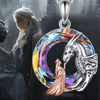 Unified Jewellery Dragon & Queen Crystal Pendant Necklace Silver Tone B58