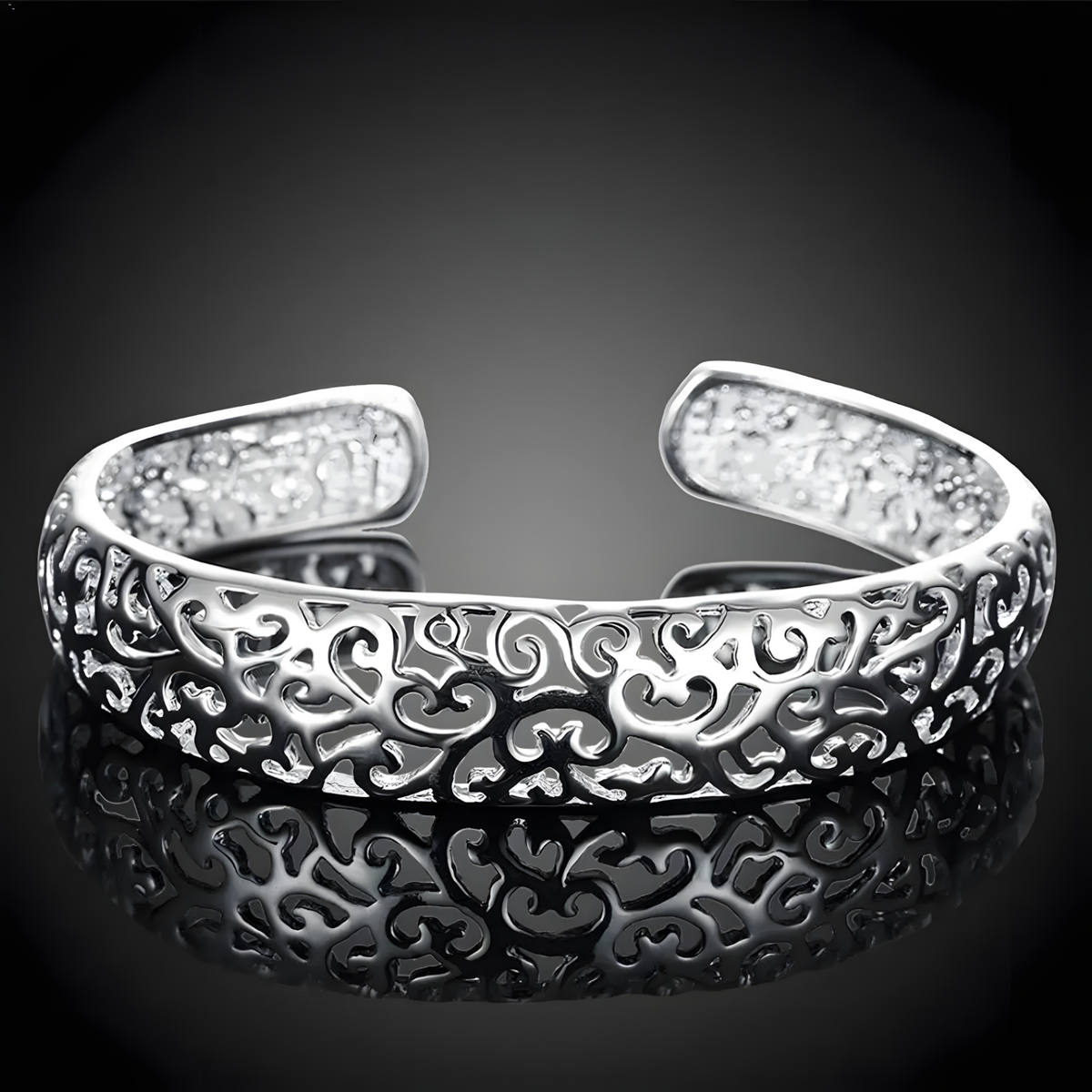 Silver-Plated Hollow Openwork Cuff Bangle Bracelet for Women | Elegant 428