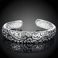 Silver-Plated Hollow Openwork Cuff Bangle Bracelet for Women | Elegant 428