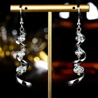925 Sterling Silver Spiral Ribbon Teardrop Dangle Earrings Austrian Crystal B5