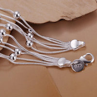925 Sterling Silver Multi-Strand Snake Chain Bracelet Smooth Round Beads 416