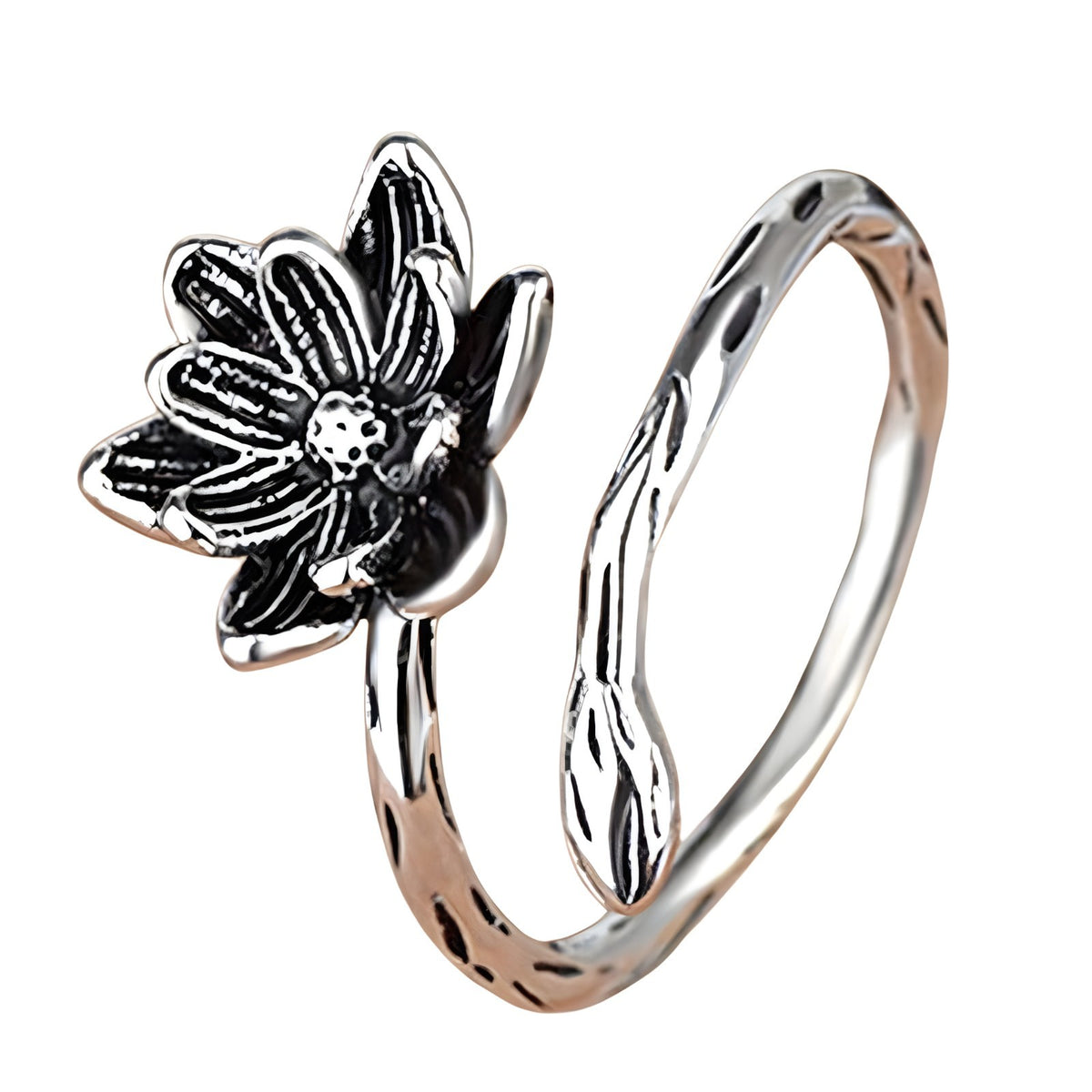 925 Sterling Silver Lotus Flower Ring (Adjustable) - Bohemian Vintage Floral 387
