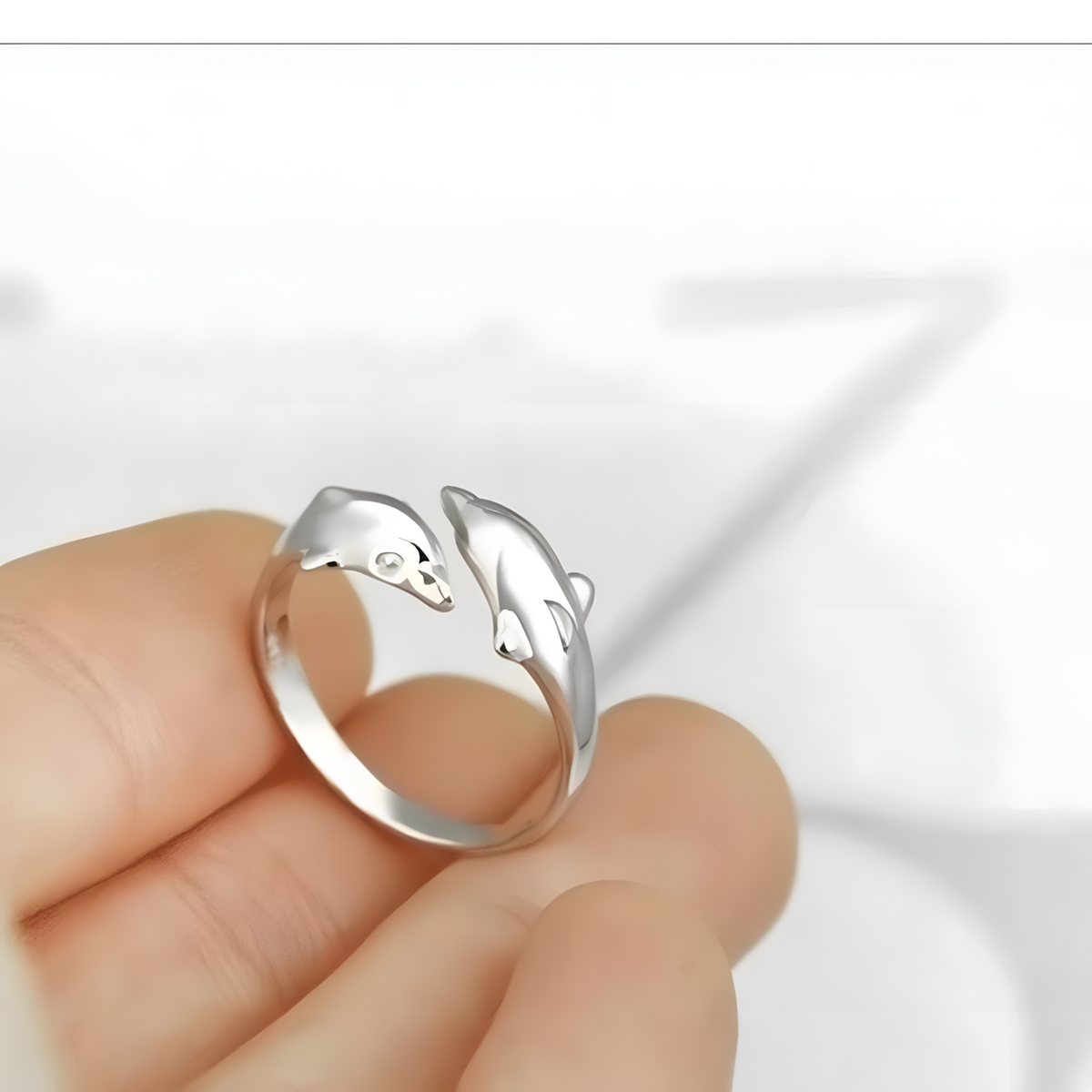 Dolphin Ring for Women–Adjustable Copper Alloy 925 Silver Plating, Double 1217