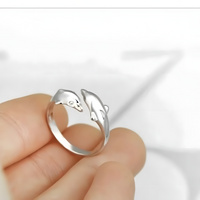 Dolphin Ring for Women–Adjustable Copper Alloy 925 Silver Plating, Double 1217