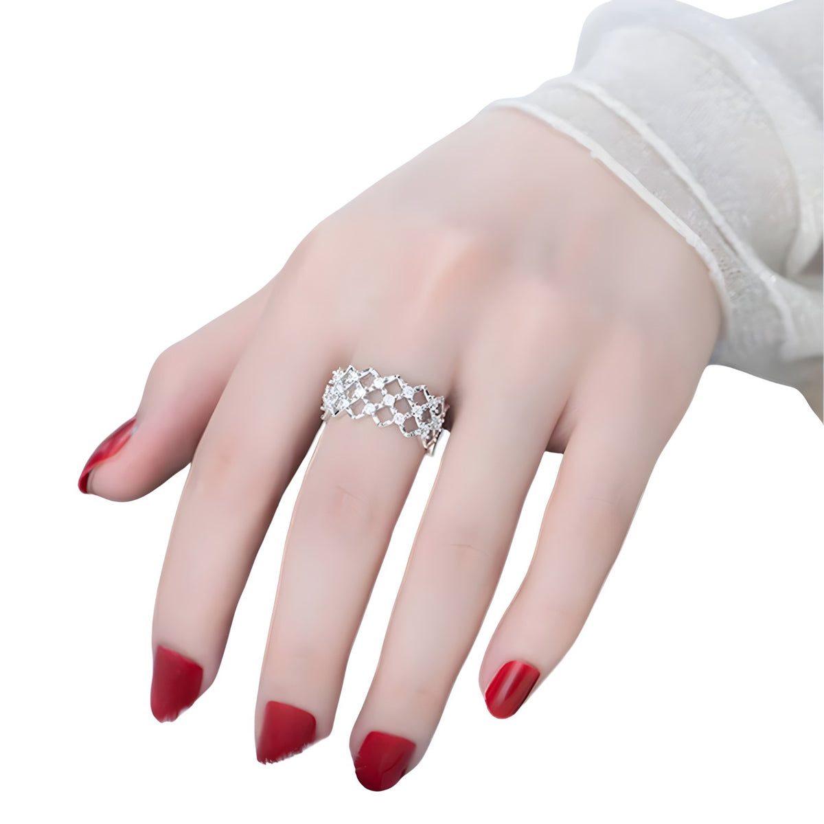 925 Sterling Silver Adjustable Geometric Ring with AAA Cubic Zirconia 382