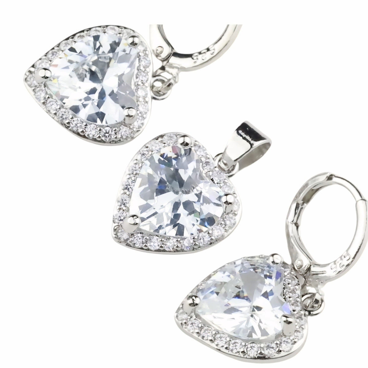 Heart Halo Necklace & Earrings Set -Sparkling Heart Pendant with Halo Cubic 1485