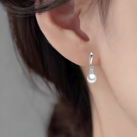 925 Silver-Plated Pearl Drop Earrings for Women – Elegant Round Pearl Zircon 906