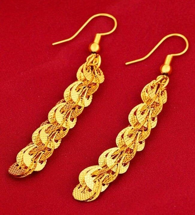 Elegant Dangle Earrings 24k Gold Plated Phoenix Tail Chain Design Engagement 121
