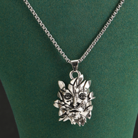 Leaf Face Pendant Necklace, 58 cm Vintage Gothic Forest Guardian Statement 1886