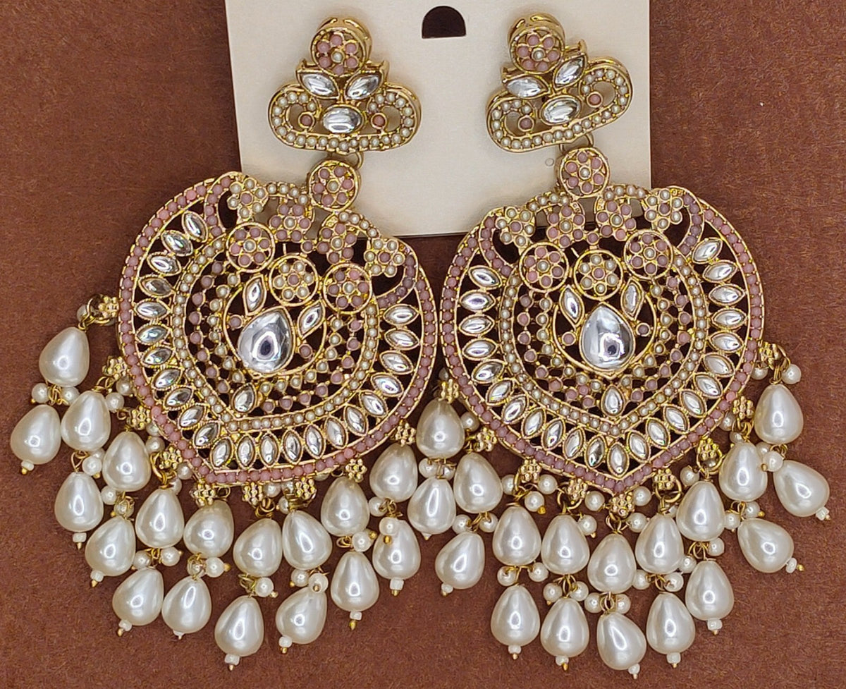 Elegant Bollywood Inspired Gold Kundan Earrings - Traditional Indian Jewelry 224