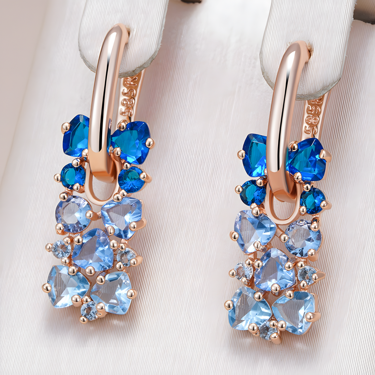 Blue Zircon Drop Earrings for Women, Copper Alloy Rose Gold Colour Earrings 1293