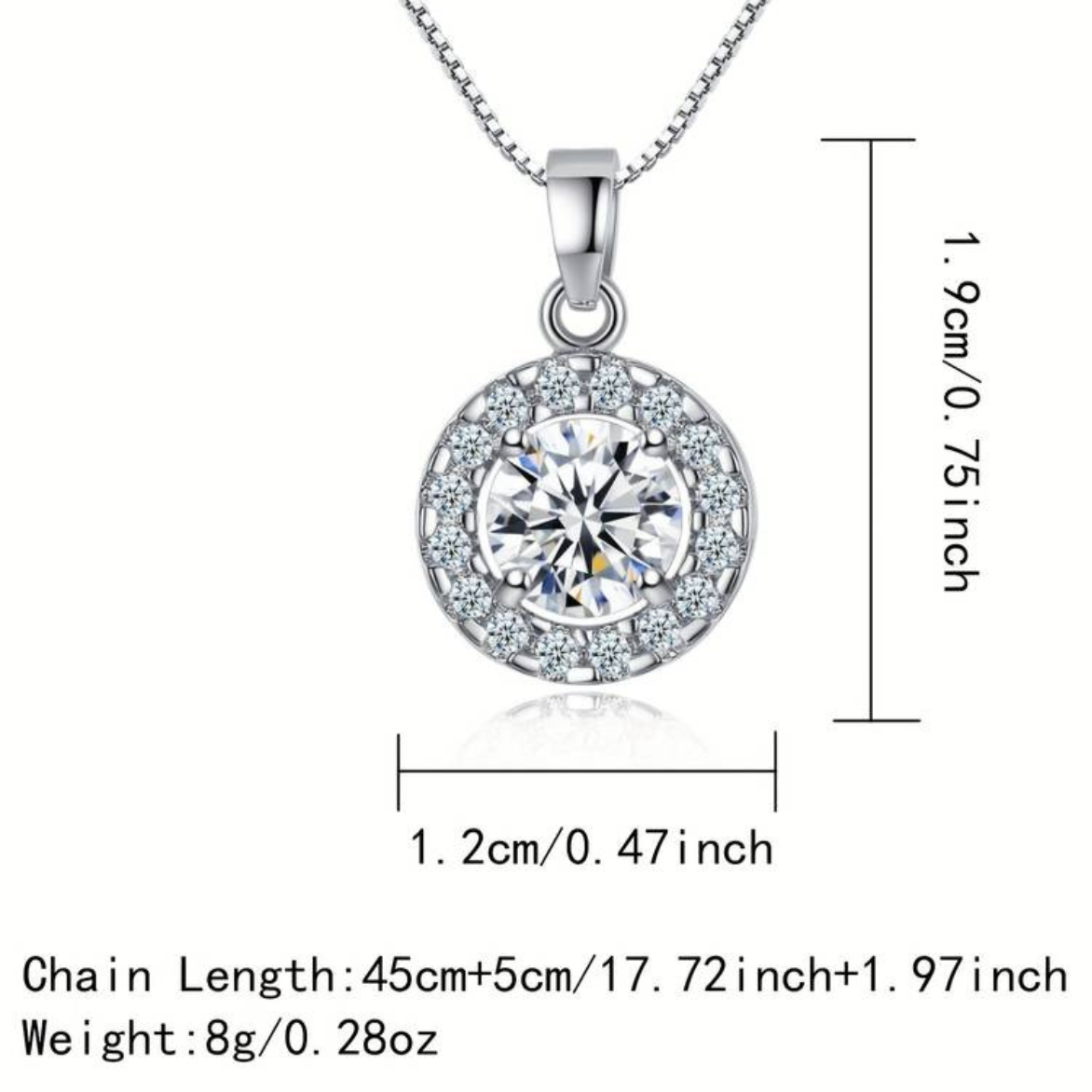 925 Sterling Silver Halo Pendant Necklace for Women with White, Green, Blue 145