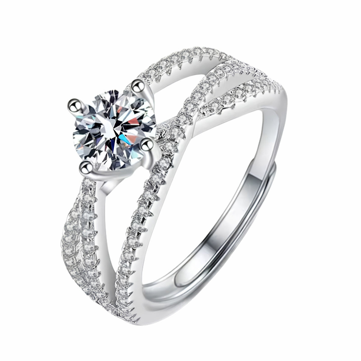 Luxury Round Brilliant Cut Zirconia Solitaire Ring Adjustable X-Shape 1650