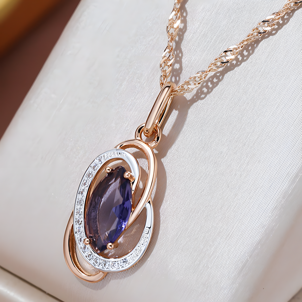 585 Rose Gold & Silver Tone Geometric Pendant Necklace – Copper Pendant 1270