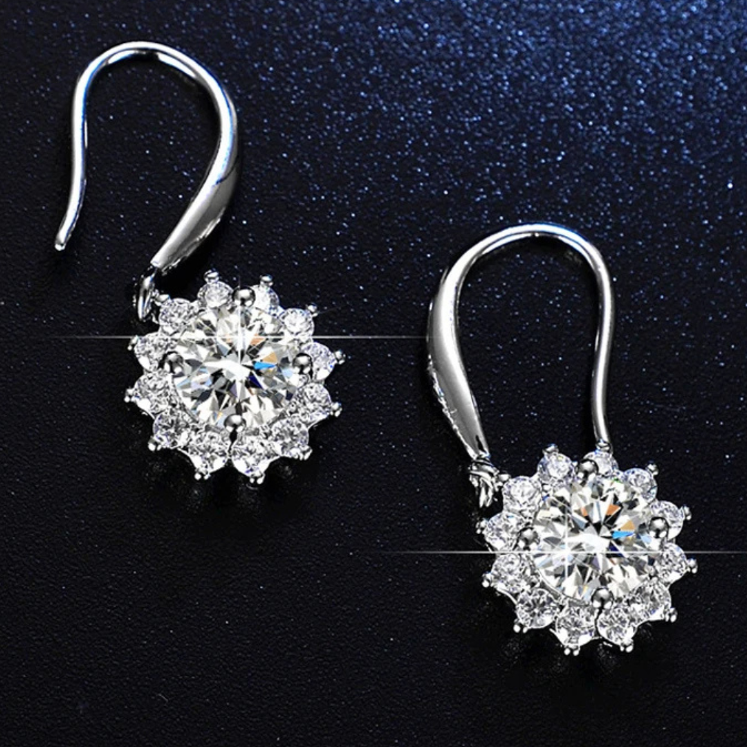 925 Sterling Silver Round Zircon Sun flower Drop Earrings Women Jewelry 296