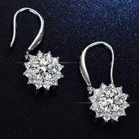 925 Sterling Silver Round Zircon Sun flower Drop Earrings Women Jewelry 296