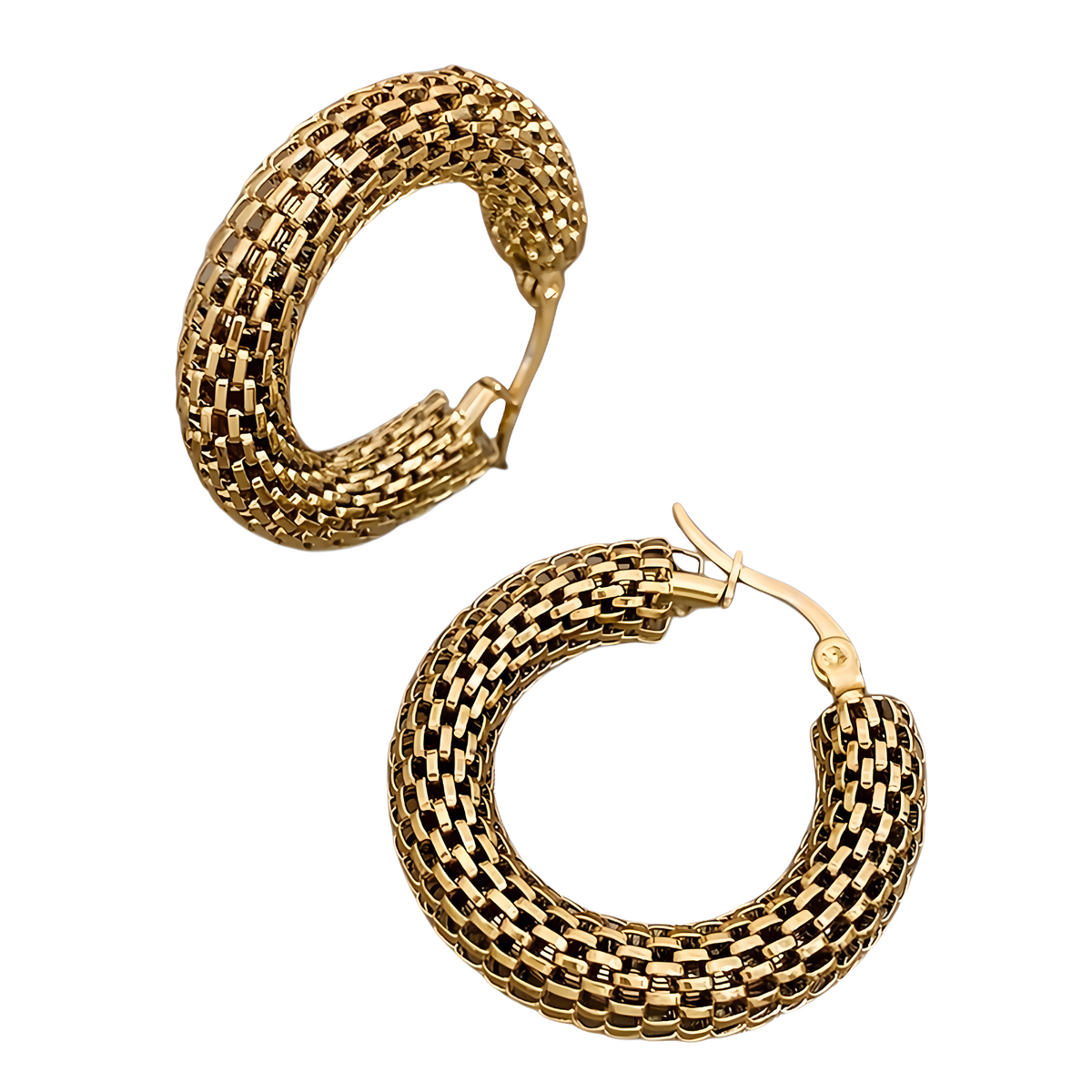 Chunky Huggie Hoop Earrings for Women Gold Color Stainless Steel Mesh Woven 645