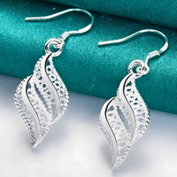 Silver-Tone Leaf Drop Earrings for Women – Elegant Zinc Alloy Twisted Leaf 1187