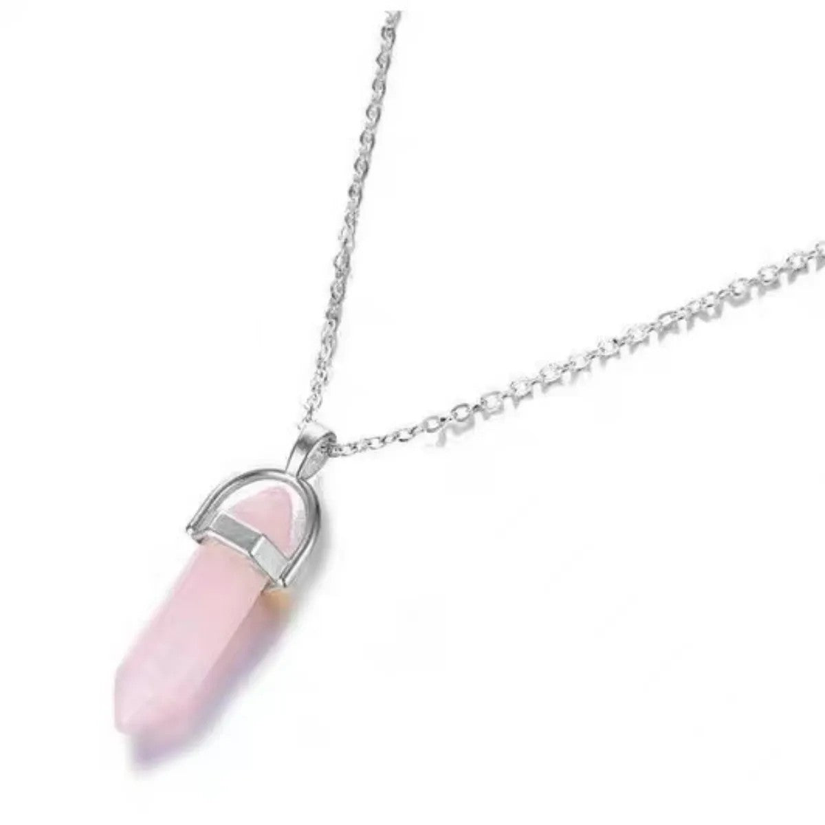 Natural Rose Quartz Necklace Set 3 Piece Healing Crystal Pendant Set Silver 1469
