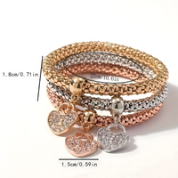 3-Piece Heart Charm Bracelet Set for Women – Rose Gold, Silver & Gold Plated 697