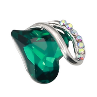 Heart Pendant Necklace For Women Silver Tone Alloy Necklace Green Crystal B316
