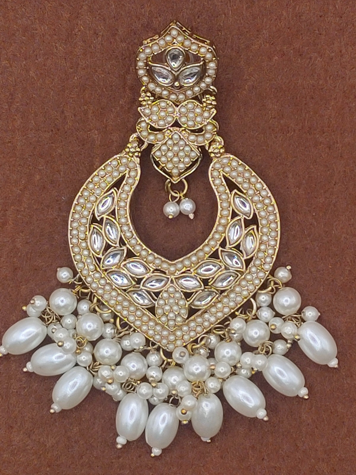 Elegant Bollywood Inspired Gold Kundan Earrings - Traditional Indian Jewelry 195