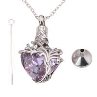 Heart Tree of Life Urn Necklace Crystal Funnel Filler 316L Stainless Steel B216