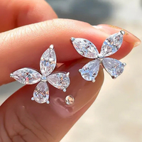 925 Silver-Plated Alloy Butterfly CZ Stud Earrings Women – Sparkling Zircon 997