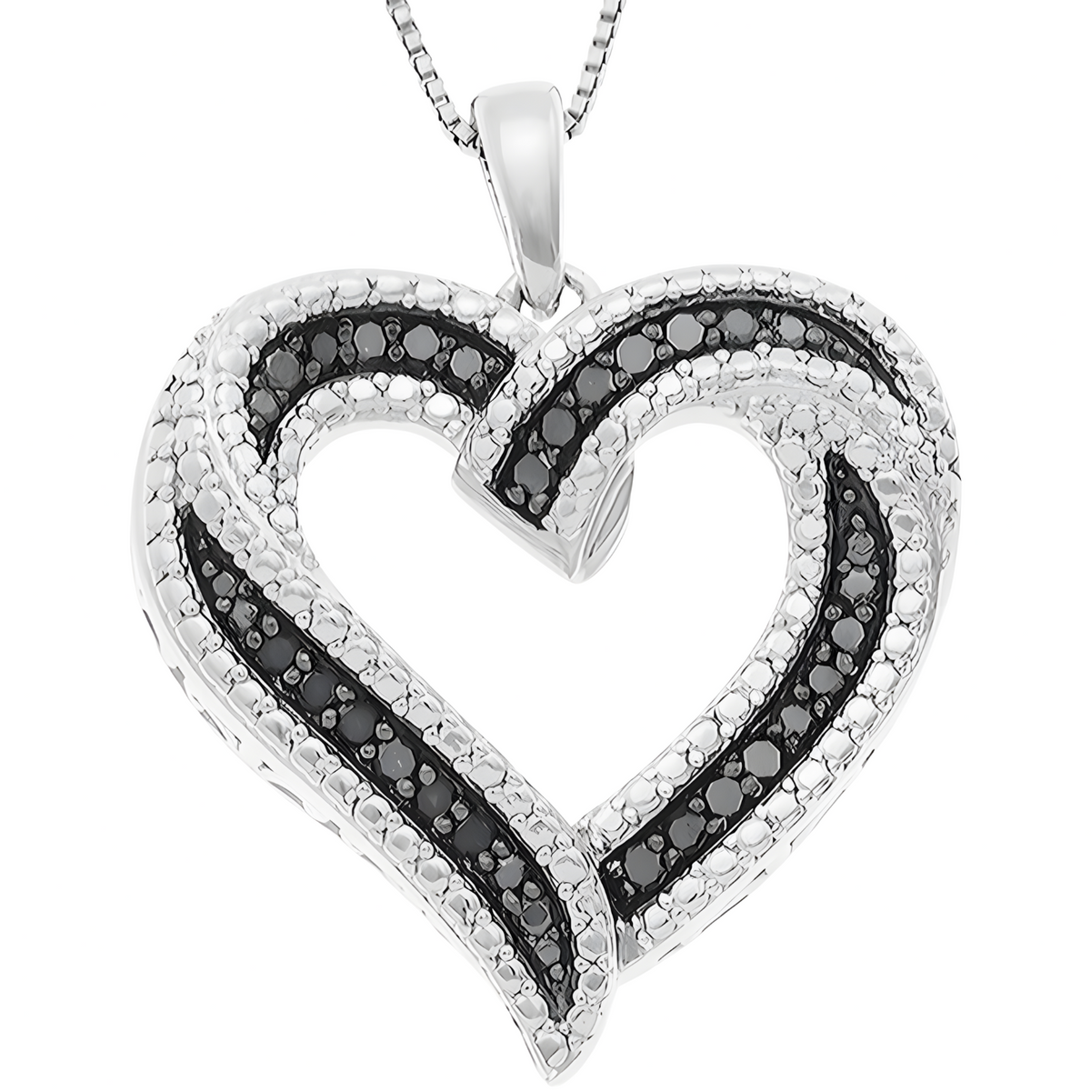 Women’s Black & White Cubic Zirconia Open Heart Pendant Necklace 1443