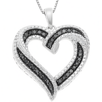 Women’s Black & White Cubic Zirconia Open Heart Pendant Necklace 1443