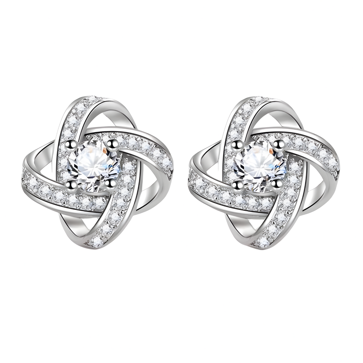 Sterling Silver Knot Stud Earrings AAA Cubic Zirconia  Elegant Infinity Knot 334