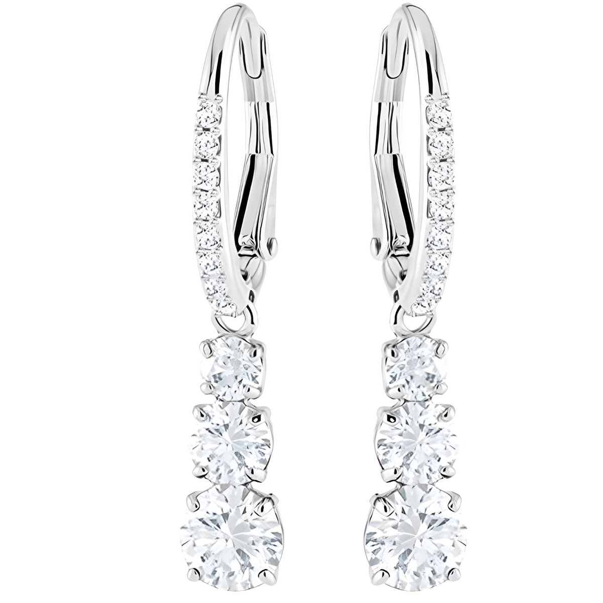 Luxury Round-Cut Triple Drop Dangle Earrings For Women - Rhodium-Plated 1454