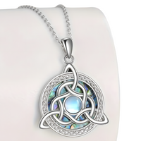 Trinity Knot Moonstone Necklace for Women – Celtic Pendant with Opal Style B136