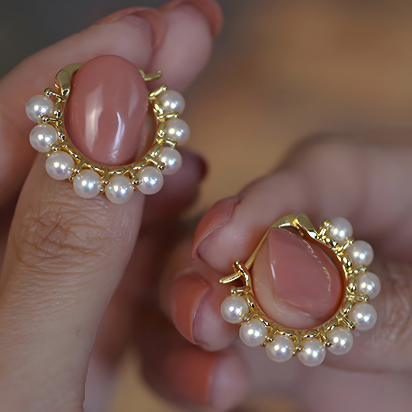 Trendy Pearl Hoop Earrings for Women – Gold-Tone Brass & Copper Alloy Hoops 1026