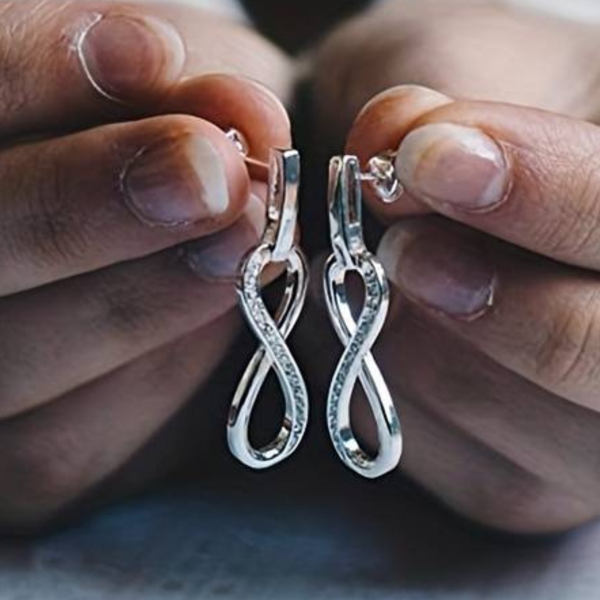 Infinity Loop Earrings in Silver Colour – Sparkling Pave Stones, 0.94" Drop  154