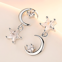 Moon And Star Crystal Stud Earrings Women Aluminium Alloy Metal Asymmetric  1060